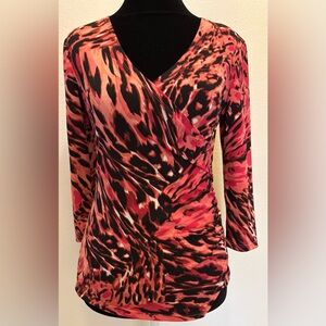 Jennifer Lopez Orange, Pink and Black Abstract Print Top